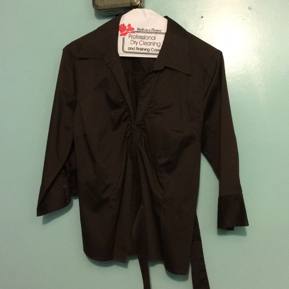 H&M Side Tie 3/4 sleeve Brown Blouse Size 14